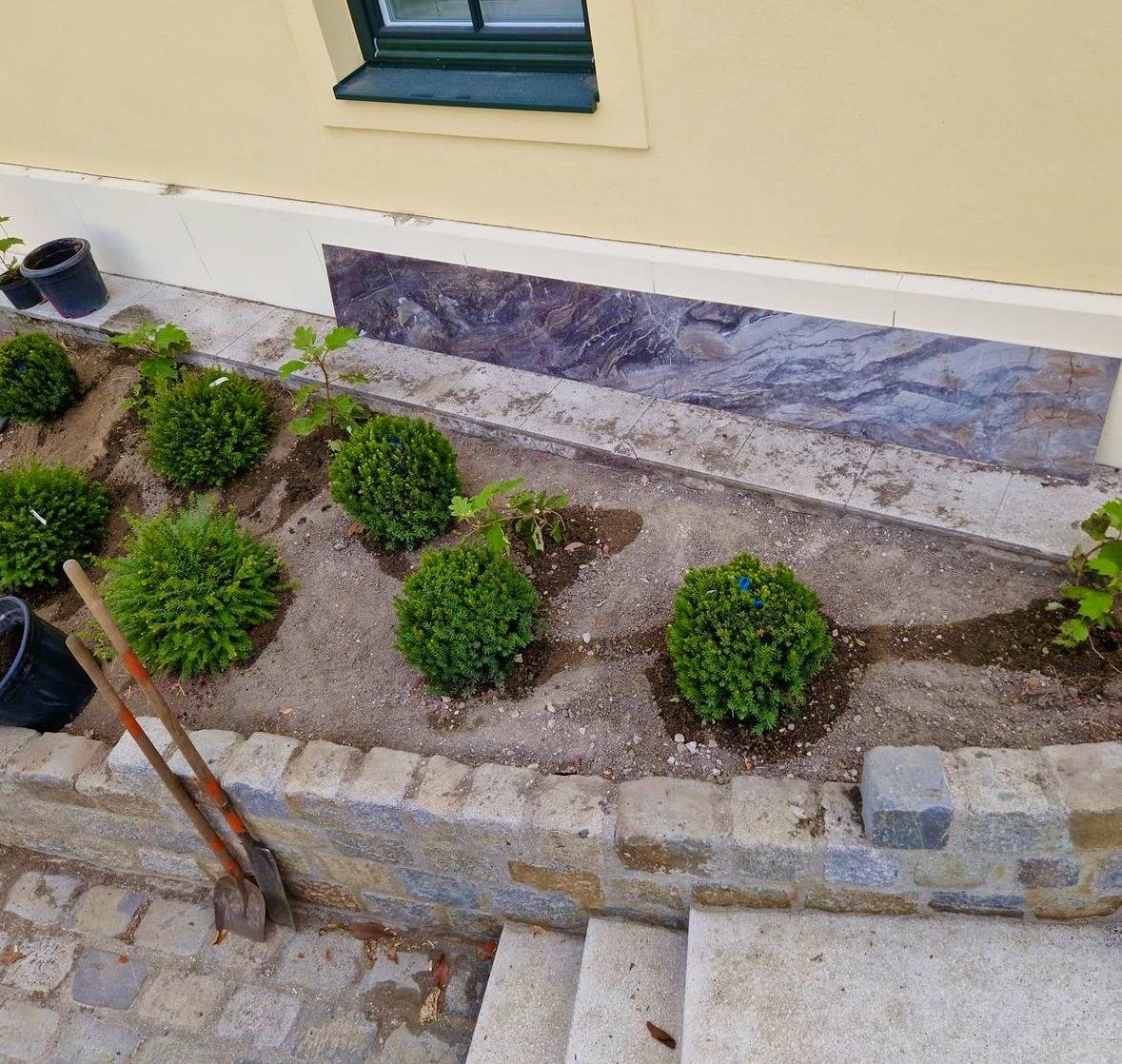 Pflanzbeet an der Hausfassade